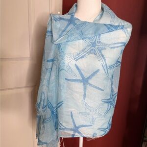Mia & Tess Blue Starfish Patterned Shawl/ Wrap
